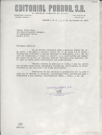 [Carta] 1966 sept. 23, Av. República Argentina, México D.F., México [a la] Srita. Doris Dana, 75 Ladderback Grove, London WII, [England]