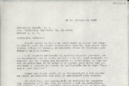 [Carta] 1968 feb. 25, Hack Green Road, Pound Ridge, New York, [EE.UU.] [a la] Editorial Porrúa, S.A., Ave. República Argentina N°. 15 altos, México 1, D. F., México