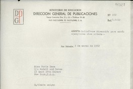 [Carta] 1962 mar. 2, San Salvador, [El Salvador] [a] Srita. Doris Dana, New York, U. S. A.