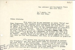 [Carta] 1943 avril 7, New York, [Estados Unidos] [a] Gabriela Mistral