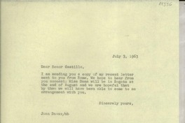 [Carta] 1963 July 3, [EE.UU.] [al] Señor Alvaro Castaño Castillo, Emisora HJCK, Carrera 7a. N°. 17-14, Bogotá, Columbia [i.e. Colombia]