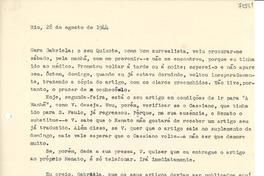 [Carta] 1944 agosto 28, Río [de Janeiro] [a] Gabriela Mistral