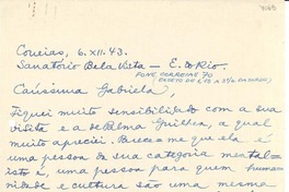 [Carta] 1943 dic. 6, Sanatorio Bela Vista, [Brasil] [a] Gabriela [Mistral]