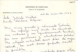 [Carta] 1948 ene. 28, Puerto Rico [a] Gabriela Mistral, Santa Bárbara, California