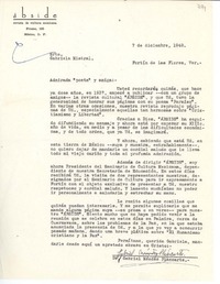 [Carta] 1948 dic. 7, [México D.F.] [a] Gabriela Mistral, Fortín de las Flores, [México]