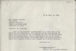 [Carta] 1966 mayo 1, Hack Green Road, Pound Ridge, New York, [Estados Unidos] [a] Sr. Carlos Quezada, RCA Víctor, Sección Regalías, Vicuña Mackenna 3333, Santiago de Chile