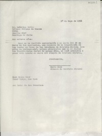 [Carta] 1966 mayo 1, Hack Green Road, Pound Ridge, New York, [Estados Unidos] [a] Sr. Leónidas Ortiz, Editora Chilena de Discos, ORPAL, Casilla 6117, Santiago de Chile