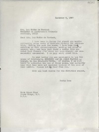 [Carta] 1967 Dec. 9, Hack Green Road, Pound Ridge, N. Y., [Estados Unidos] [a] Sra. Luz Matte de Boetsch, Sociedad de Instrucción Primaria, Santiago, Chile