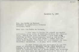 [Carta] 1967 Dec. 9, Hack Green Road, Pound Ridge, N. Y., [Estados Unidos] [a] Sra. Luz Matte de Boetsch, Sociedad de Instrucción Primaria, Santiago, Chile
