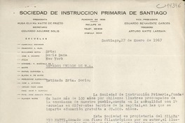 [Carta] 1967 ene. 27, Santiago, [Chile] [a] Srta. Doris Dana, New York, Estados Unidos de N. A.