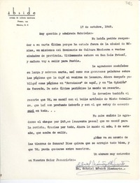 [Carta] 1949 oct. 17, [México D.F.] [a] Gabriela [Mistral], [México]