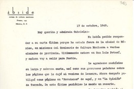 [Carta] 1949 oct. 17, [México D.F.] [a] Gabriela [Mistral], [México]