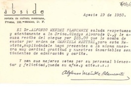 [Carta] 1950 ago. 19, [México D. F.] [a] Gladys Alvarado Q.