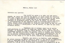[Carta] 1950 mar. 6, México [a] Gabriela [Mistral]
