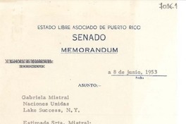 [Carta] 1953 jun. 8, Puerto Rico [a] Gabriela Mistral, Nueva York