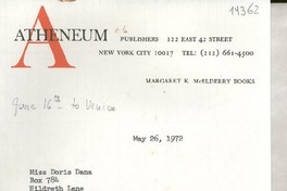 [Carta] 1972 May 26, 122 East 42 street, New York city 10017, [Estados Unidos] [a] Miss Doris Dana, Box 784, Hildreth Lane, Bridgehampton, N. Y. 11932