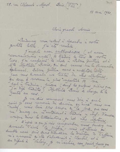 [Carta] 1940 mayo 15, Paris, [Francia] [a] [Gabriela Mistral]