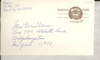 [Tarjeta postal] 1973 July 13, Padro, PO Box 135, New City, N. Y. 10956, [EE.UU.] [a] Miss Doris Dana, Box 784, Hildreth Lane, Bridgehampton, New York 11932, [EE.UU.]