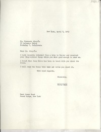 [Carta] 1963 April 8, Hack Green Road, Pound Ridge, New York, [EE.UU.] [al] Sr. Fernando Alegría, 55 Arlmonte Drive, Berkeley 7, California, [EE.UU.]