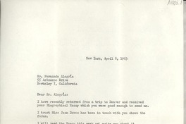 [Carta] 1963 April 8, Hack Green Road, Pound Ridge, New York, [EE.UU.] [al] Sr. Fernando Alegría, 55 Arlmonte Drive, Berkeley 7, California, [EE.UU.]