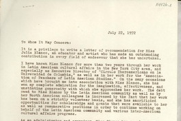 [Carta] 1972 July 22, [EE.UU.] [a] To Whom It May Concern
