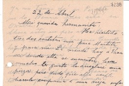 [Carta] 1944 abr. 22, [La Serena] [a] Gabriela Mistral
