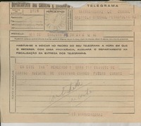 Telegrama 1945 nov. 6, San Juan, Puerto Rico [a la] Cónsul Gabriela Mistral, Petrópolis, R J, [Brasil]