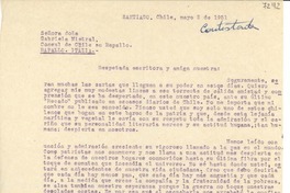 [Carta] 1951 mayo 2, Santiago, Chile [a] Gabriela Mistral, Rapallo, Italia