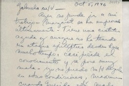 [Carta] 1946 oct. 5 [a] Gabriela [Mistral]
