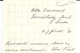 [Carta] 1951 feb. 7, Porrentruy, Suiza [a] [Gabriela Mistral]