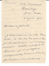 [Carta] 1951 juin 11, Porrentruy, Suisse [a] Gabriela [Mistral]