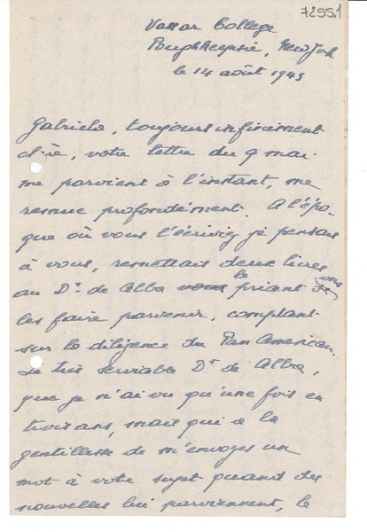 [Carta] 1945 ago. 14, New York [a] Gabriela Mistral