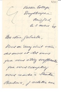 [Carta] 1948 mar. 2, New York [a] Gabriela Mistral