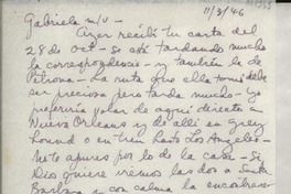 [Carta] 1946 nov. 3 [a] Gabriela [Mistral]