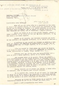 [Carta] 1950 mar. 6, Puebla, [México] [a] Gabriela Mistral, Hotel Mocambo, Veracruz, [México]