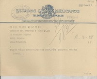 [Telegrama] 1949 abr. 5, Camagüey, [México] [a] Gabriela Mistral, Hotel Mocambo, Veracruz, [México]