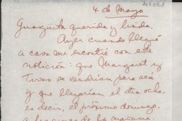 [Carta] [1949] mayo 4, 303 Canals (altos), Santurce, Puerto Rico [a la] Guagüita querida y linda