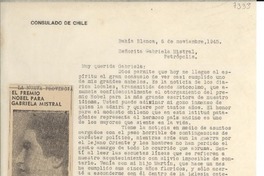 [Carta] 1945 nov. 6, Bahía Blanca, [Argentina] [a] Gabriela Mistral, Petrópolis, [Brasil]