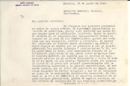[Carta] 1948 jun. 16, Mendoza, [Argentina] [a] Gabriela [Mistral], California, [EE.UU.]