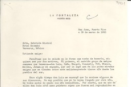 [Carta] 1950 mar. 29, San Juan, Puerto Rico [a] Gabriela Mistral, Veracruz, México