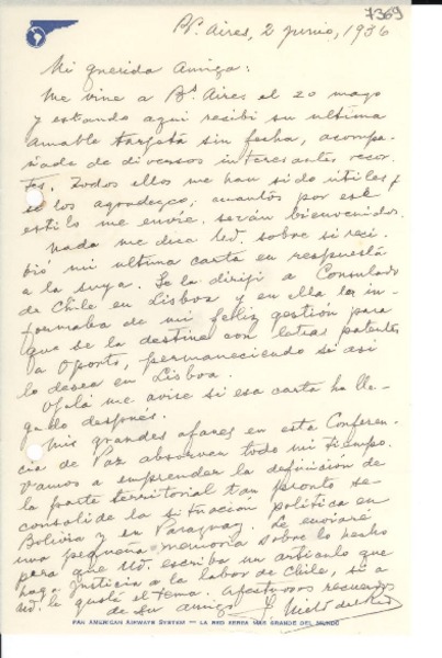 [Carta] 1936 jun. 2, Buenos Aires [a] Gabriela Mistral
