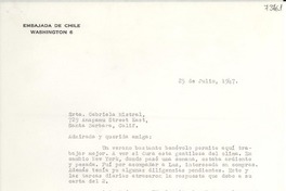 [Carta] 1947 jul. 25, Washington [a] Gabriela Mistral, Santa Bárbara, California