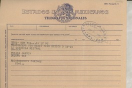 [Telegrama] 1949 jun. 23, Santurce, [Puerto Rico] [a] Gabriela Mistral, Posada Jardín, Jalapa, Ver., [México]