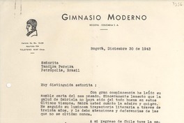 [Carta] 1943 dic. 30, Bogotá, [Colombia] [a] Yandira Pereira, Petrópolis, [Brasil]