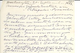 [Carta] 1943 sept. 20, Washington [a] Gabriela Mistral, Petrópolis, Brasil