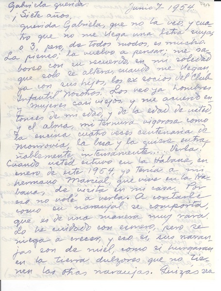 [Carta] 1954 jun. 7, Yaya, [Cuba] [a] Gabriela [Mistral]