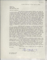 [Carta] 1960 jun. 19, La Paz, Bolivia [a] Señorita Doris Dana, New York City, USA