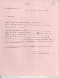 [Carta] 1967 Aug. 29, Rio de Janeiro, [Brasil] [a] Joan Daves