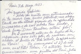 [Carta] 1953 mayo 8, París, [Francia] [a] Gabriela [Mistral]
