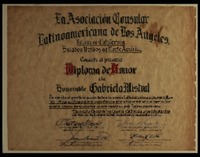 [Diploma] 1946 sept. 30, Los Angeles, Estados Unidos [a] Gabriela Mistral
